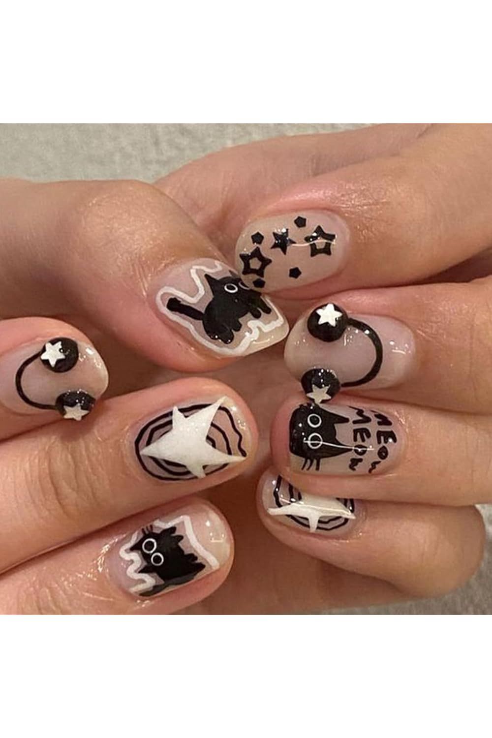Cute Cat Nail Art Stickers 5D Embossed Cartoon Nail Decals Jelly Kawaii Cat Dog Nail Des